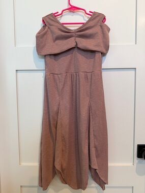 Joyfolie Mauve Ribbed Off-Shoulder Twist Dress